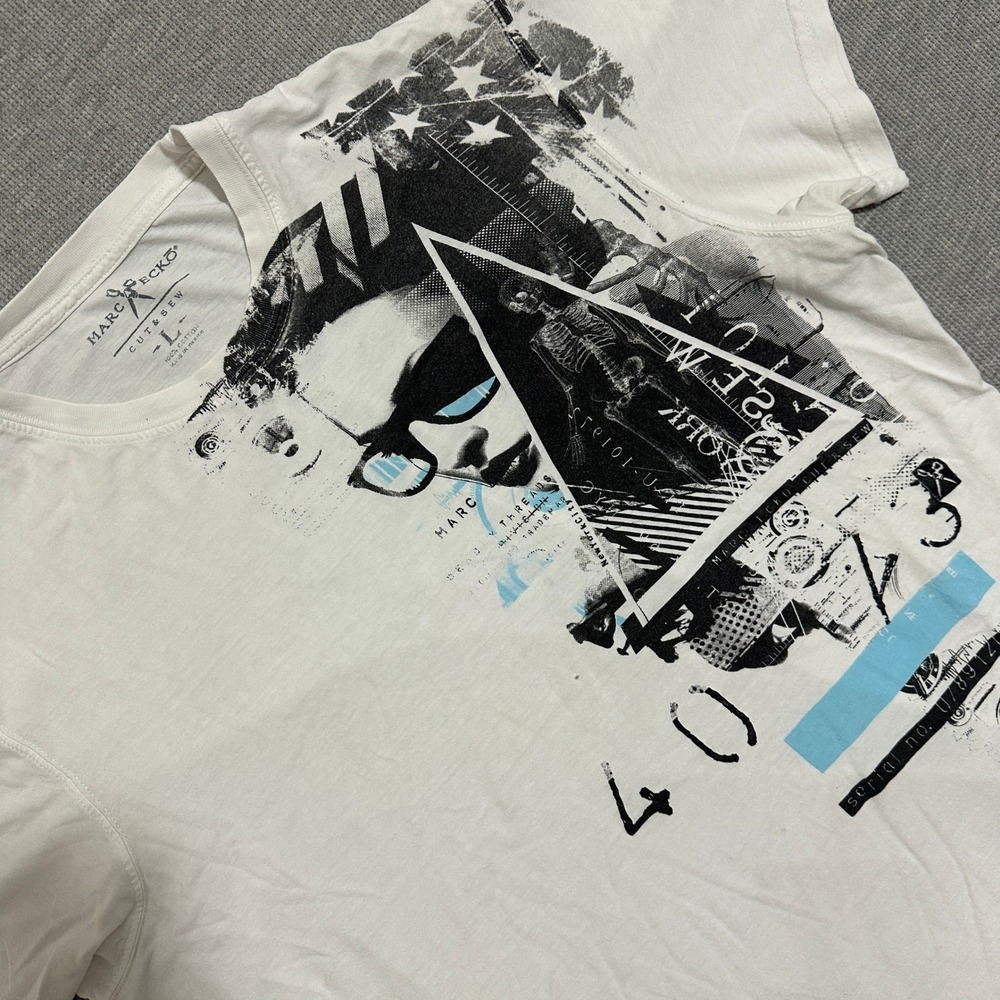 Marc Ecko Cut & Sew Graphic T-Shirt Skeleton Urban Streetwear White Mens Large